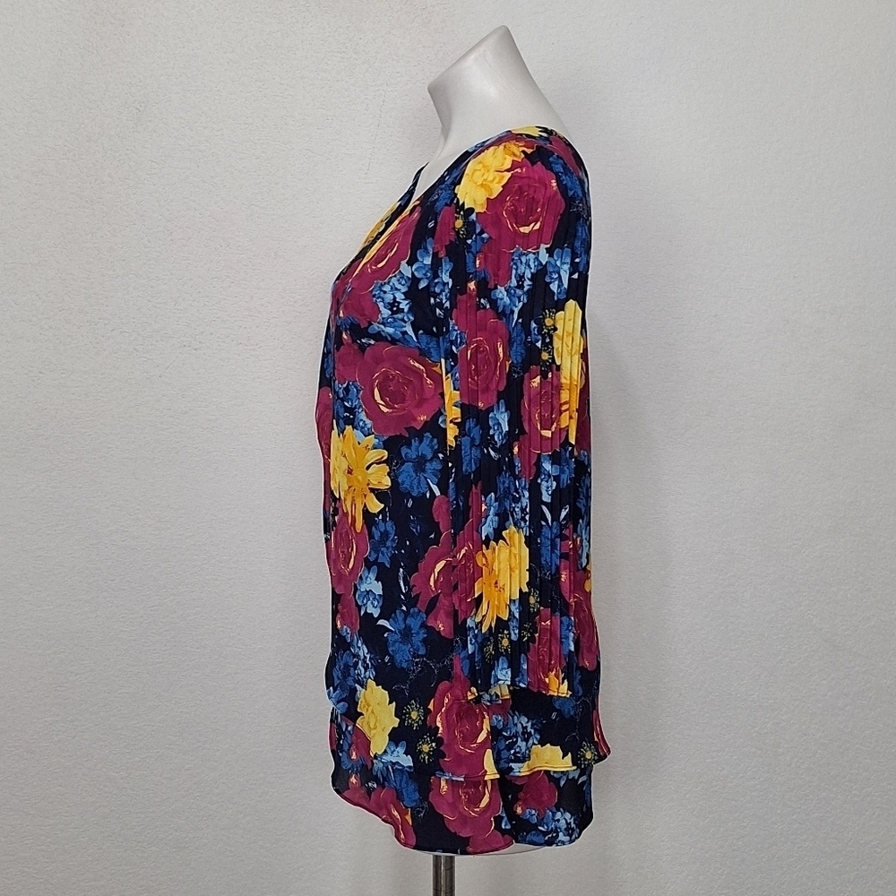 Laurie Felt Multicolor Floral Retro Bohemian Pleated Bell Sleeve Blouse Size XXS - Picture 10 of 13